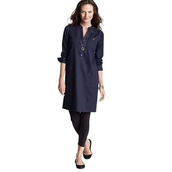 J. Jill Denim Henley Split V Neck Long Sleeve Dress - Picture 1 of 10